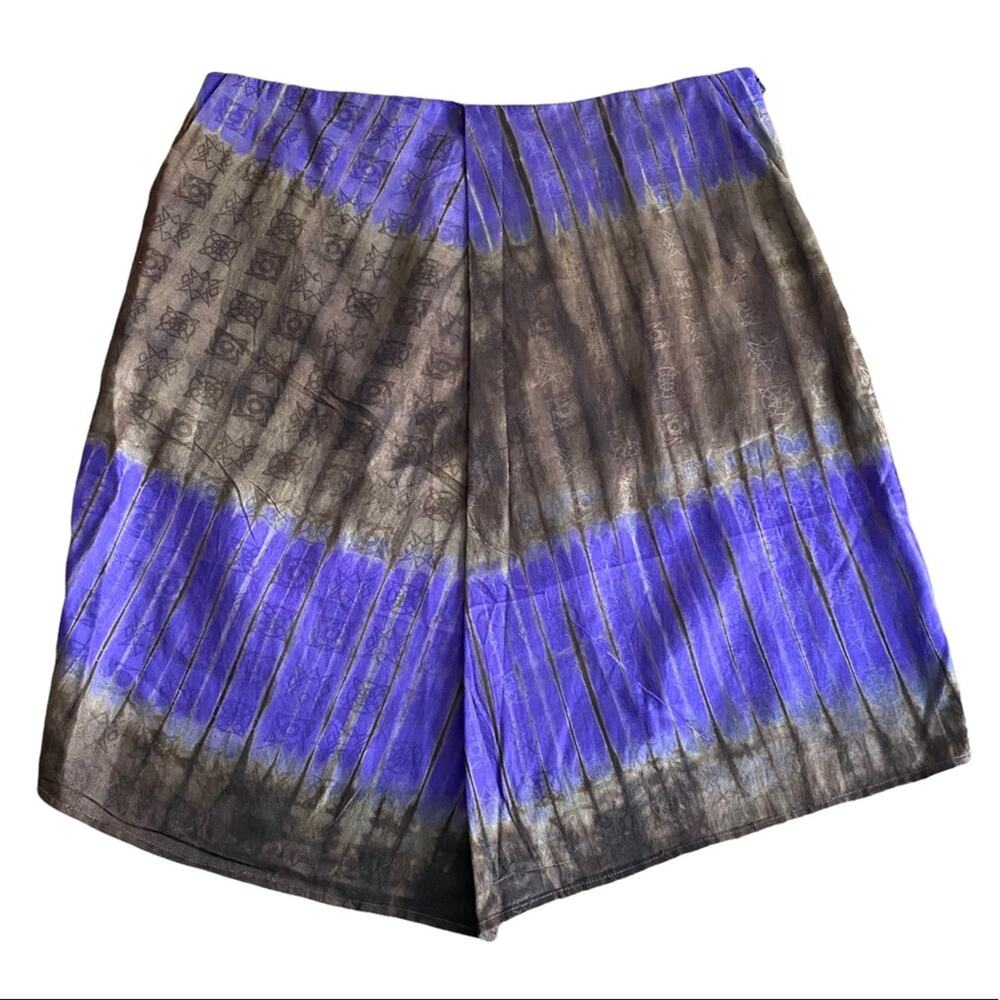 Bohemian Roberta Freymann Silk Batik Asymmetric Skirt Size Small Brown Purple